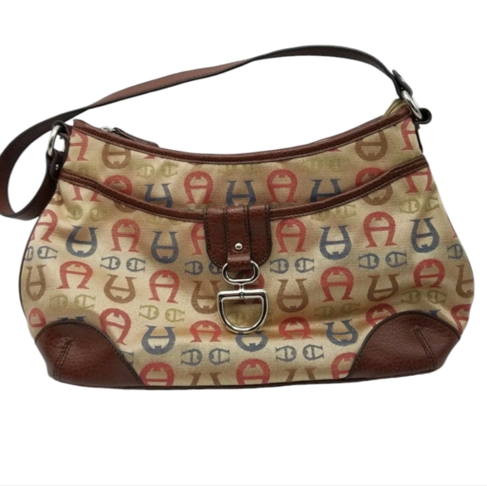 Etienne Aigner Hobo Beige Red Bag 11"